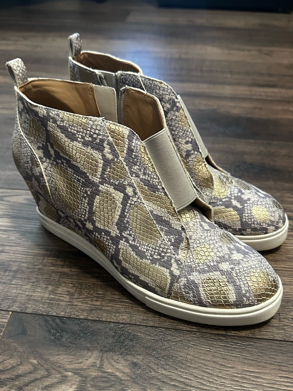 Linea Paolo Felicia III Metallic Snakeprint Wedge Sneaker
